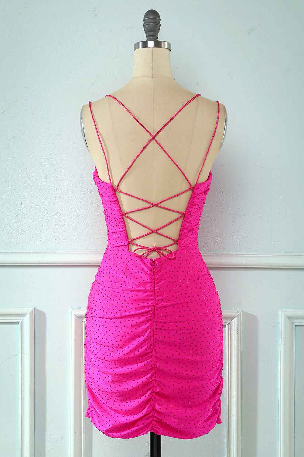 Rose Pink Lace Up Tight Homecoming Dress Bmbride