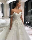 A-Line Wedding Dress Sweetheart Off-the-Shoulder With Lace Appliques Tulle BM bride