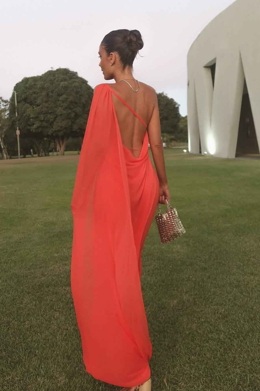 One Shoulder Backless Sleeveless Long Prom Dress With Pleated