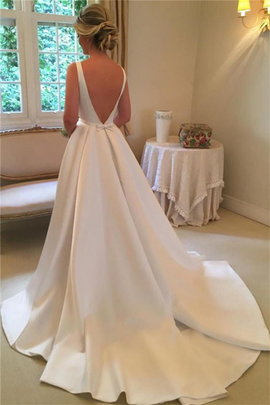 Chic Sleeveless Satin Princess Wedding Dress with Open Back BM bride