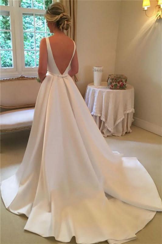 Chic Sleeveless Satin Princess Wedding Dress with Open Back BM bride