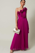 Chiffon One Shoulder Sleeveless Long Prom Dress With Pleated BMBRIDE
