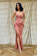 Straps Sweetheart Sleeveless Mermaid Long Prom Dress With Split