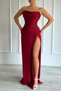 Strapless Sleeveless Long Mermaid Prom Dress With Split Pleated BMBRIDE