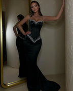 Black Beaded Straps Prom Dress with Long Sweetheart Formal Dress BM bride