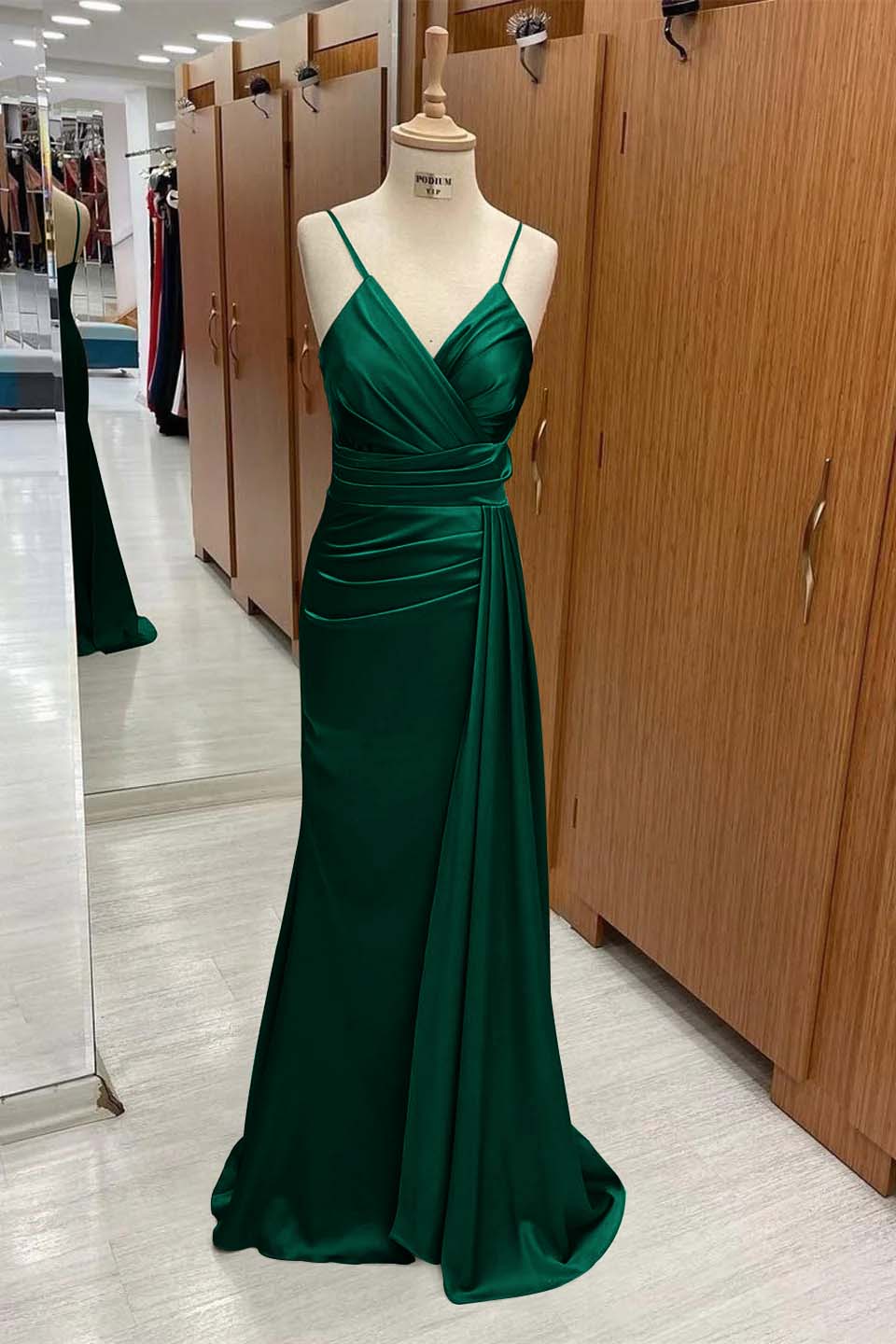 Spaghetti Strap Sleeveless Long Mermaid Prom Dress With Pleated BMBRIDE