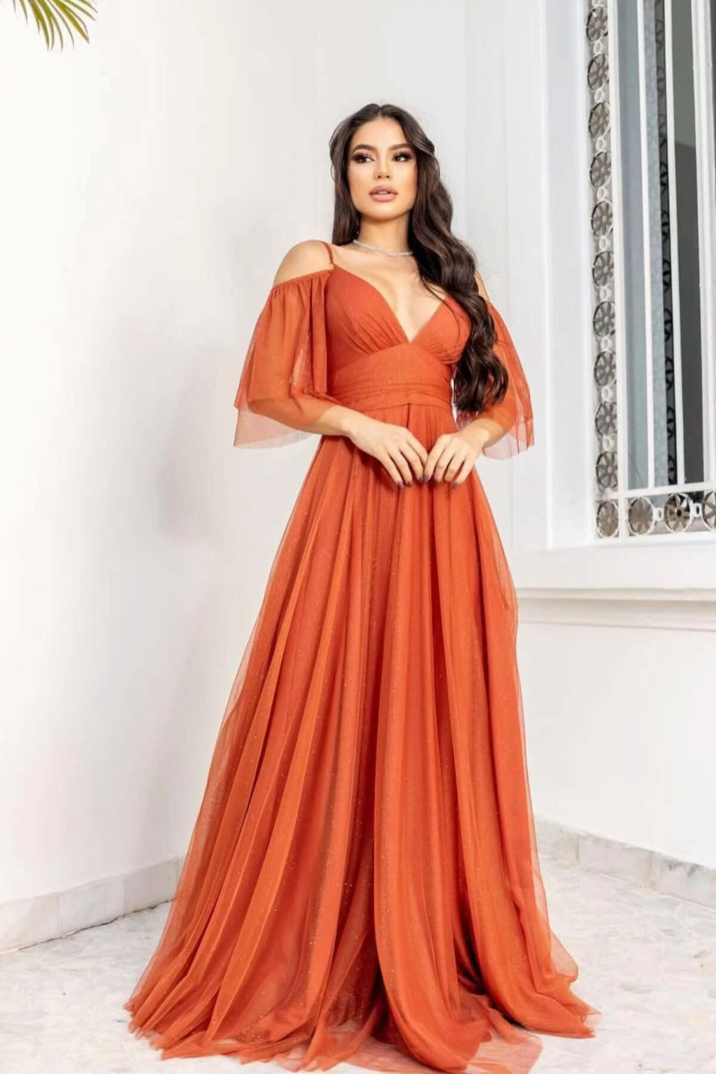 Spaghetti-Strap Boho Tulle A-Line Prom Dress BM bride