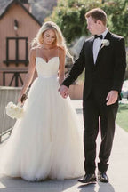 Long Spaghetti Strap Tulle Wedding Dress BM bride