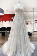 A-Line Wedding Dress with Ruffles, Open Back, and Tulle Lace BM bride