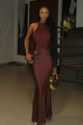 Chic High Neck Sleeveless Mermaid Long Prom Dress With Pleated