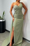 Black One-Shoulder V-Neck Long Prom Dress with Sequin Appliqued and Slit BM bride