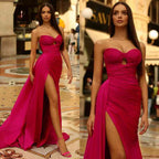 Beautiful Fuchsia Long Prom Gown with High Slit BM bride