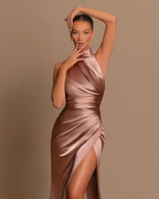 Mauve Halter Sleeveless Mermaid Prom Dress with High Slit BM bride