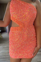 Sparkly Turquoise Sequins Fringed Cut Out Tight Short Homecoming Dress