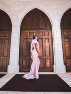 Pink Glow - Sequin Beaded Mermaid Prom Dress with Draped Chiffon Wrap