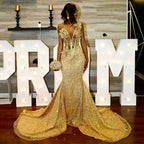24K Gold - Sequined Corset Mermaid Prom Dress with 3D Florals