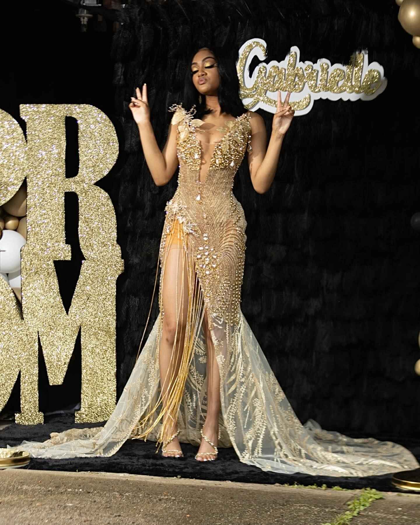 Golden Goddess - Luxury Beaded Mermaid Prom Dress with 3D Florals & Fringe BMBRIDE
