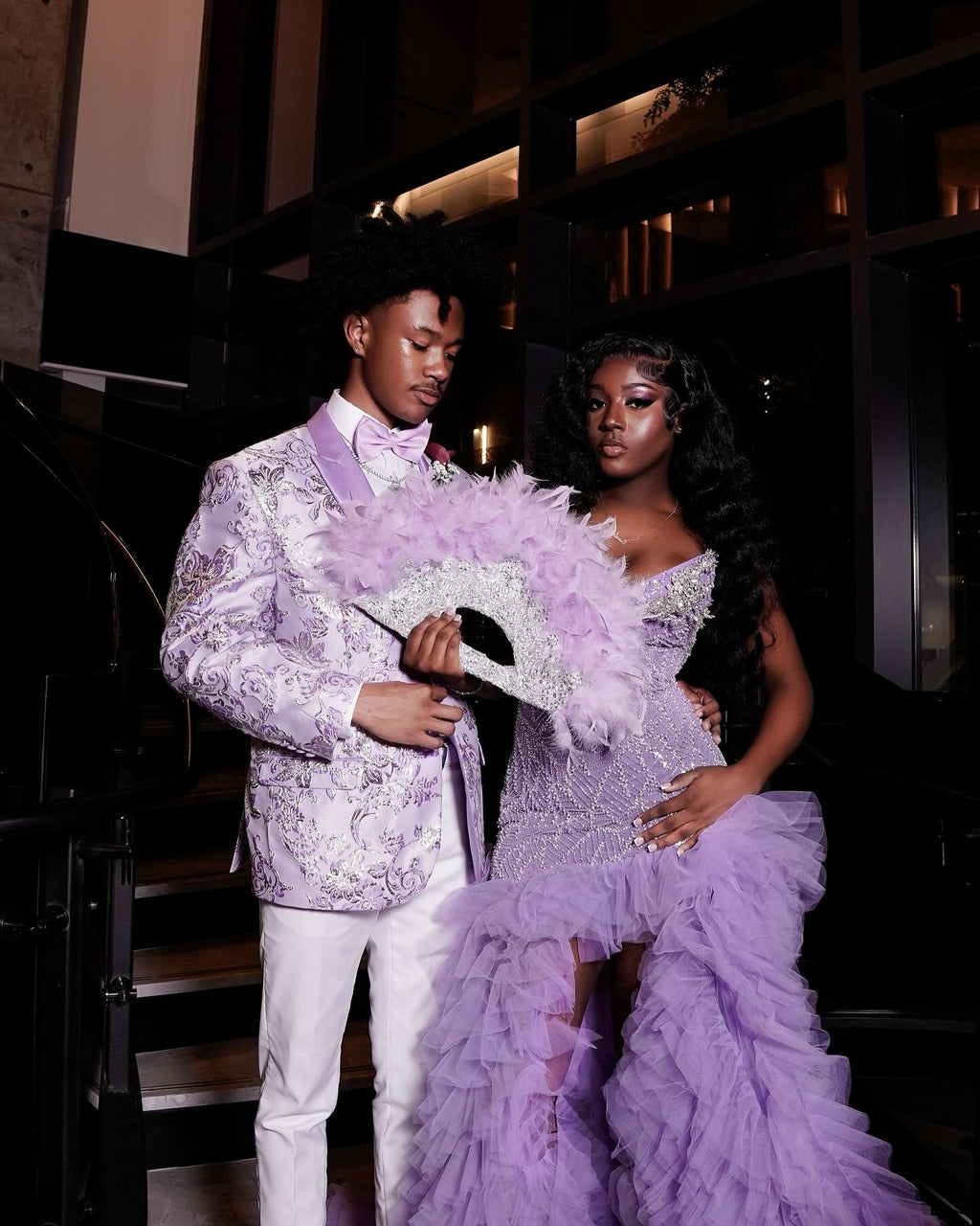 The Lavender Dream - 2026 Lavender Purple Crystal Feather Ruffle Mermaid Gown: Sweetheart Neckline with Feather Sleeves & Layered Tulle Cathedral Train