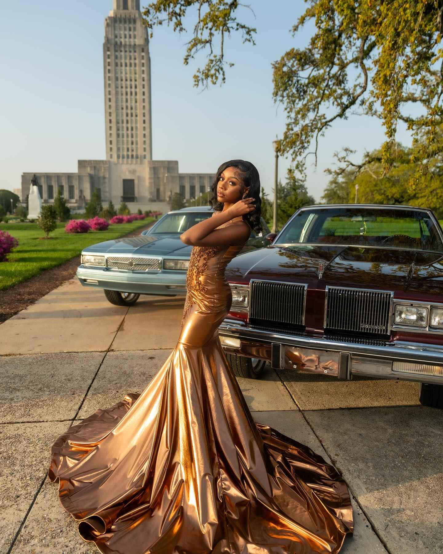 Copper Luxe - Metallic Satin Beaded Mermaid Prom Dress with Sheer Crystal Bodice