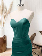 Green Mermaid Strapless Corset Tiered Long Prom Dress