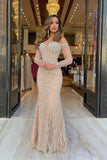Heavy Sweetheart Prom Dress with Long Sleeves and Strapless Beadings BM bride