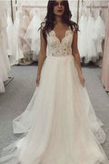Tulle Beach Wedding Dress with an Elegant Ivory Lace Top BM bride