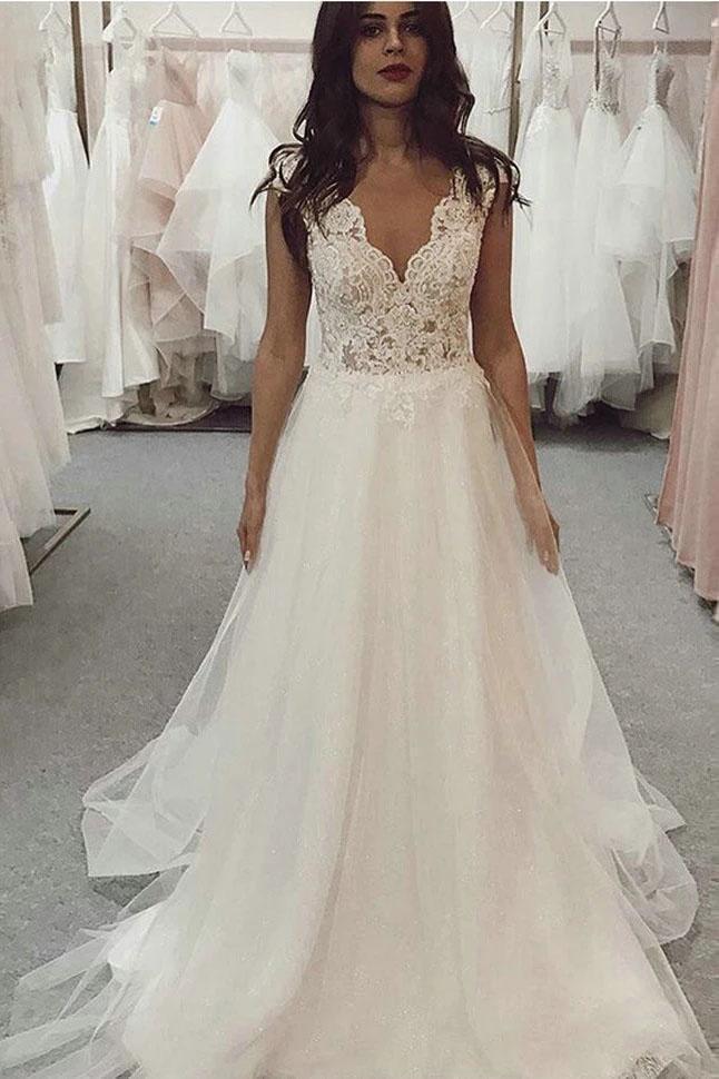 Tulle Beach Wedding Dress with an Elegant Ivory Lace Top BM bride