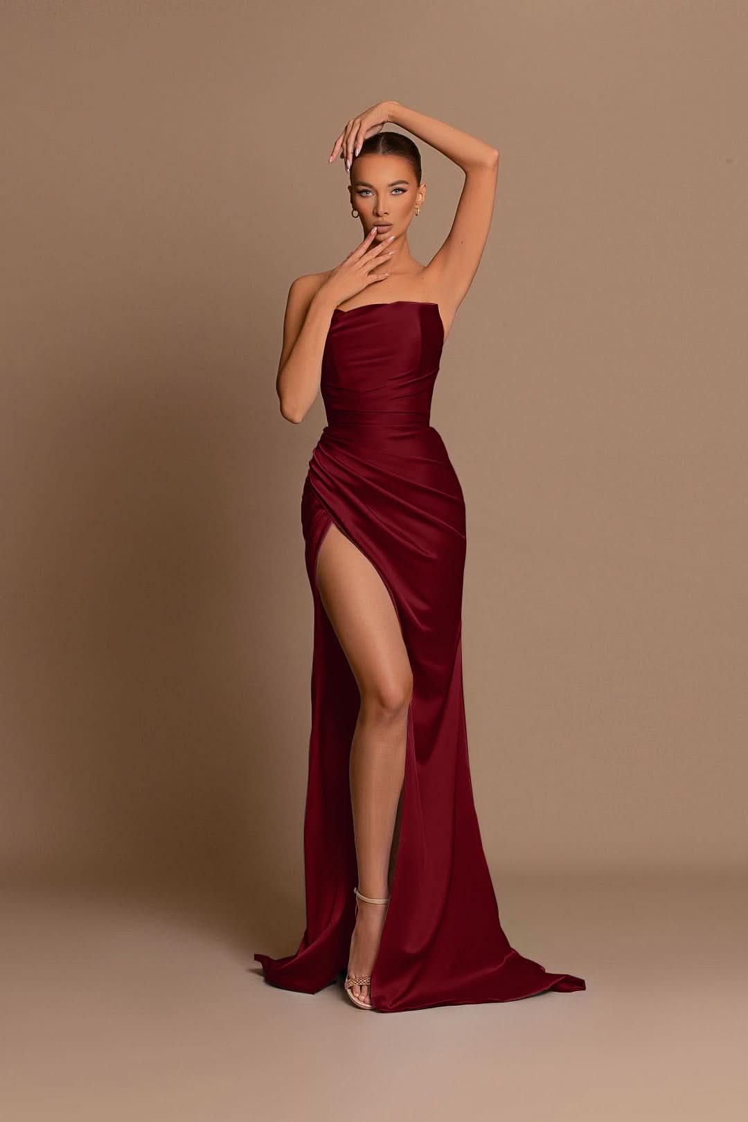Elegant Light Blue Off-The-Shoulder Evening Dress with Pleated Slit Ball Gown BM bride