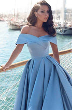 Chic Baby Blue Sleeveless Strapless Prom Dress Off the Shoulder With Split