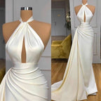 Ivory Halter Mermaid Evening Dress Long BM bride