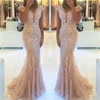Mermaid Cap Sleeve Prom Dress with Appliques BM bride