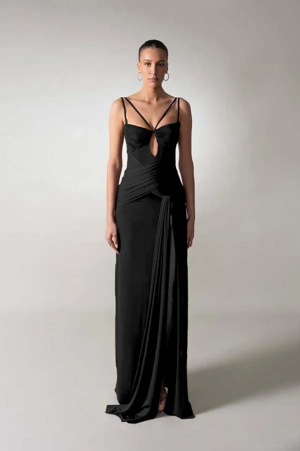 Spaghetti Strap Sleeveless Long Mermaid Prom Dress With Pleated BMBRIDE