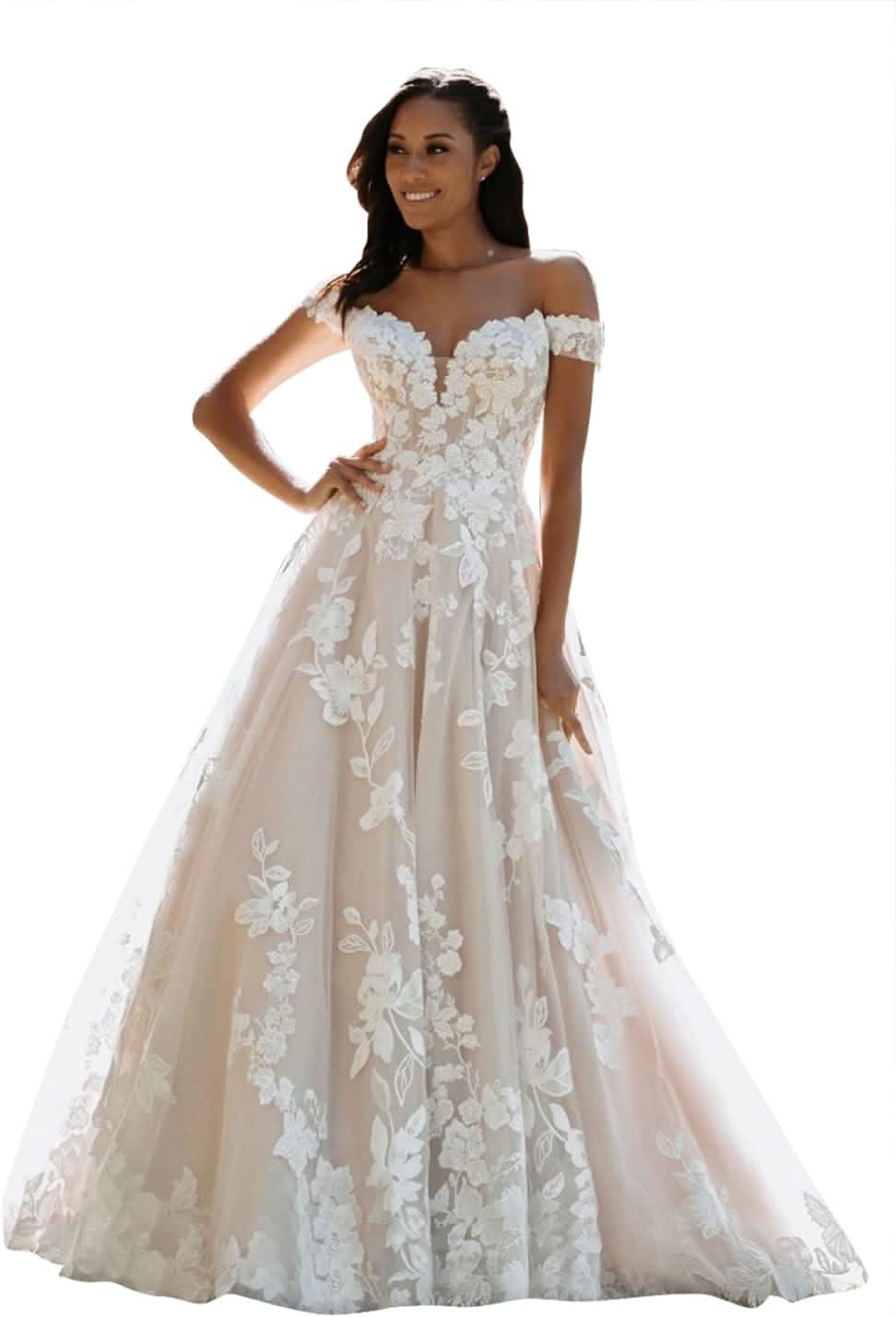 Women's Beach Spaghetti Strap Wedding Dresses for Bride 2025 Boho Long Lace Bridal Gowns for Wedding