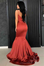 Burnt Spaghetti Strap Sleeveless Orange Mermaid Prom Dress Long With Pleated