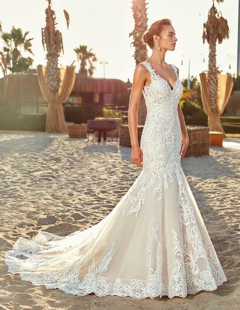 Loyeloy Women's Wedding Dresses for Bride 2025 Sexy V Neck Slit Lace Bridal Wedding Gowns for Bride YJ010