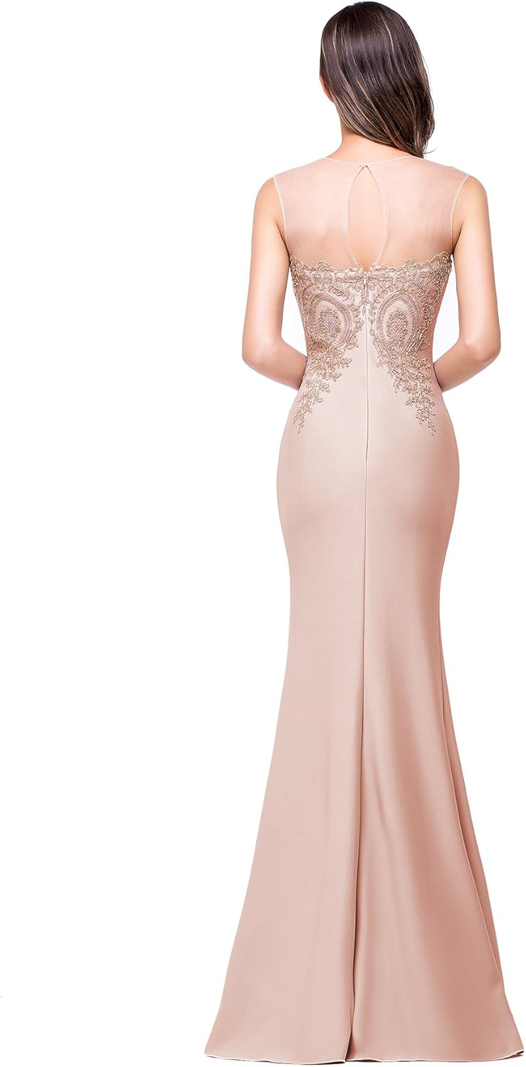 Women's Lace Applique Long Formal Mermaid Evening Prom Dresses Bmbride