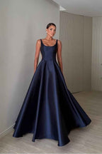 Straps Sleeveless Backless Long A Line Prom Dress With Pleated