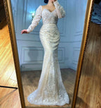 Sexy Sequined V-Neck Mermaid Prom Dress with Long Sleeves BM bride