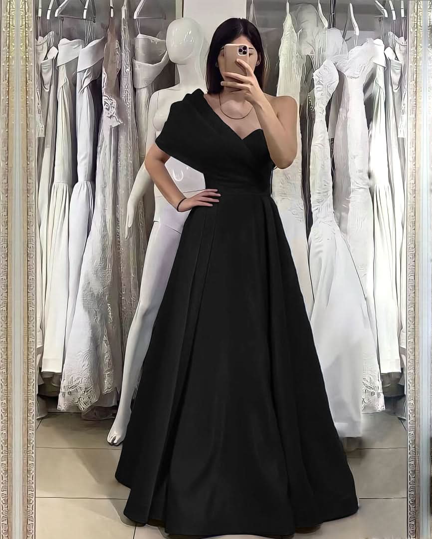 Elegant Royal Blue One Shoulder Sweetheart Off-the-Shoulder Evening Dress BM bride