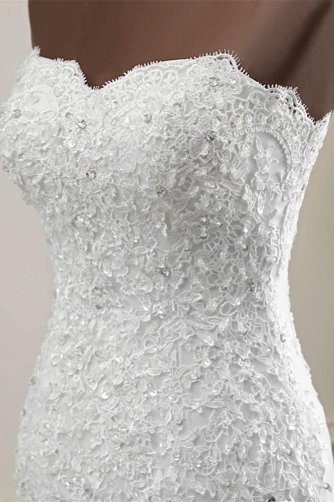 Strapless Lace Applique Long Mermaid Wedding Dress with Beading BM bride