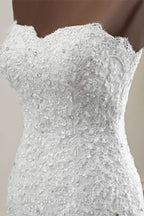 Strapless Lace Applique Long Mermaid Wedding Dress with Beading BM bride