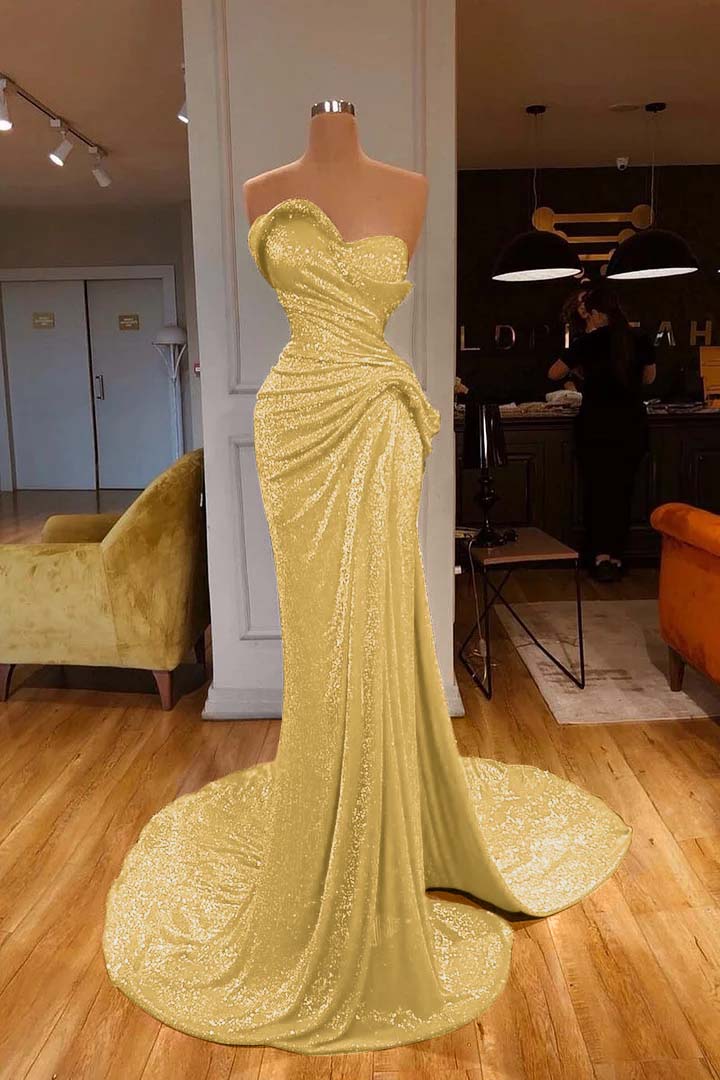 Strapless Sweetheart Sleeveless Long Mermaid Prom Dress Red With Sequins BMBRIDE