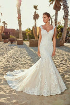 Loyeloy Women's Wedding Dresses for Bride 2025 Sexy V Neck Slit Lace Bridal Wedding Gowns for Bride YJ010
