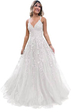 Tulle Lace Appliques Sparkly Prom Dresses A Line with Slit V Neck Formal Party Dress