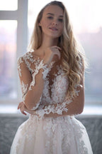 Loyeloy Women's Wedding Dresses for Bride 2025 Sexy V Neck Slit Lace Bridal Wedding Gowns for Bride YJ010