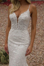 Women's Beach Spaghetti Strap Wedding Dresses for Bride 2025 Boho Long Lace Bridal Gowns for Wedding