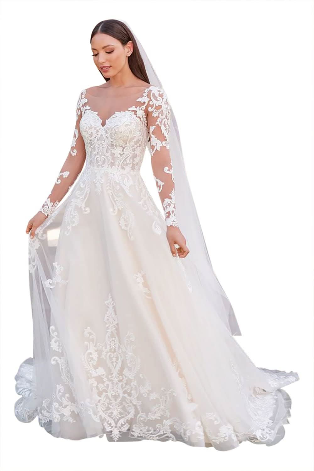 Women's Beach Spaghetti Strap Wedding Dresses for Bride 2025 Boho Long Lace Bridal Gowns for Wedding