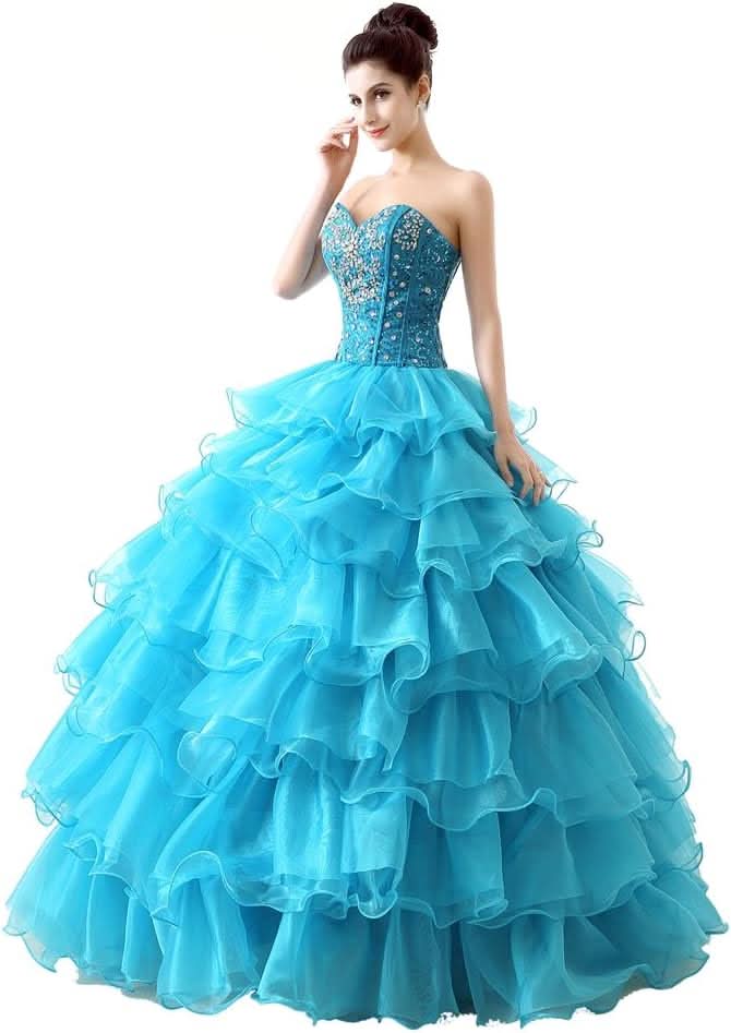 BMbride Women's Beading Sweetheart Ball Gown Tulle Layed Long Quinceanera Dress