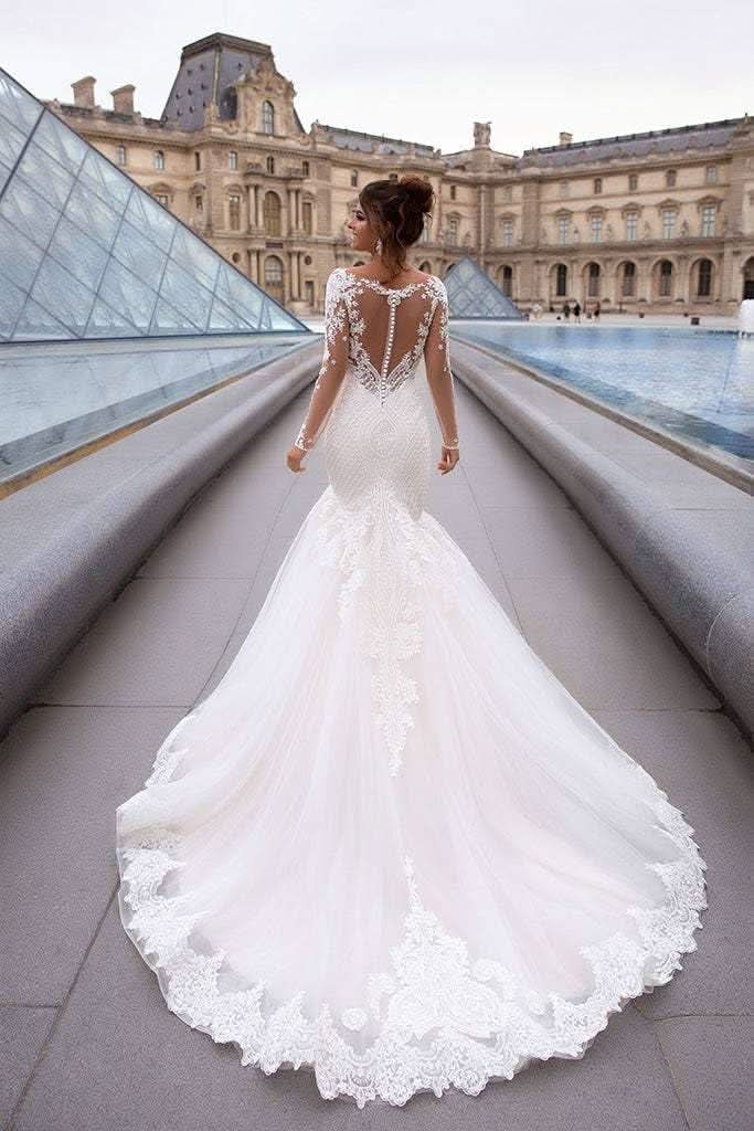 Loyeloy Women's Wedding Dresses for Bride 2025 Sexy V Neck Slit Lace Bridal Wedding Gowns for Bride YJ010