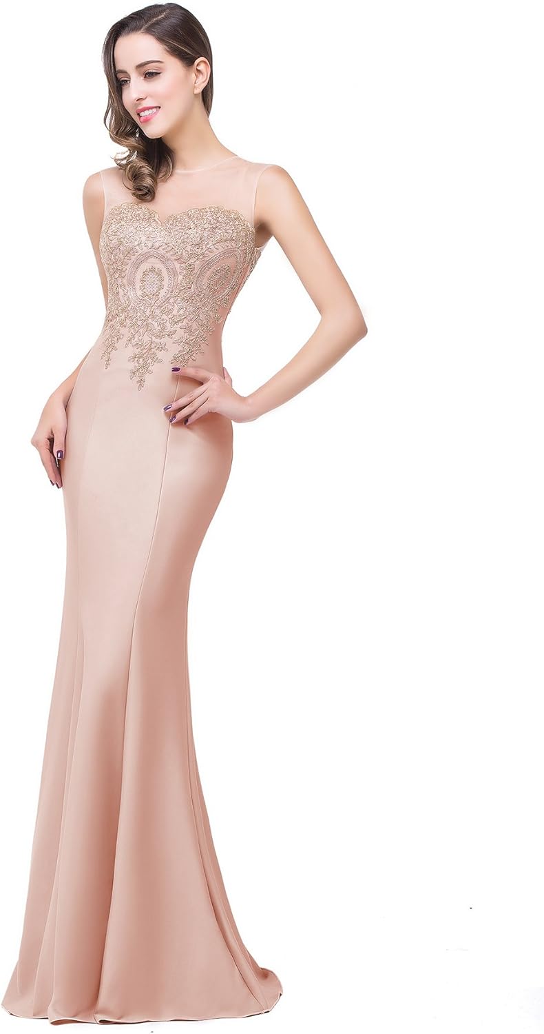 Women's Lace Applique Long Formal Mermaid Evening Prom Dresses Bmbride
